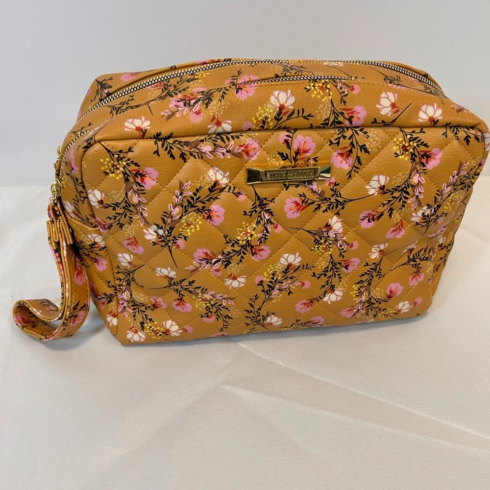 Steve Madden Floral Travel Bag Purse Double Zipper Side Handle Yellow 9'' x 10''